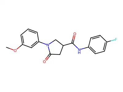 N-(4-fluorophenyl)-1-(3-methoxyphenyl)-5-oxopyrrolidine-3-carboxamide structure