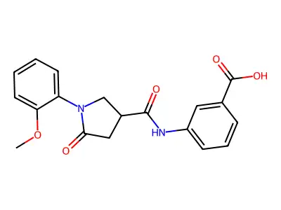 3-({[1-(2-Methoxyphenyl)-5-oxo-3-pyrrolidinyl]carbonyl}amino)benzoic acid structure