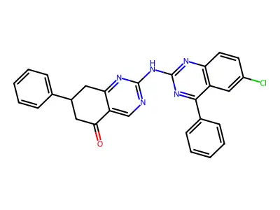 2-[(6-chloro-4-phenylquinazolin-2-yl)amino]-7-phenyl-7,8-dihydroquinazolin-5(6H)-one structure