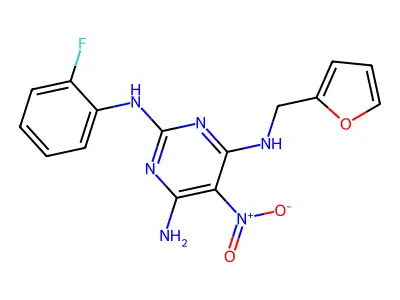 N2-(2-fluorophenyl)-N4-[(furan-2-yl)methyl]-5-nitropyrimidine-2,4,6-triamine structure