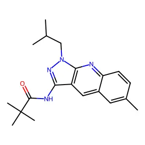 2,2-dimethyl-N-[6-methyl-1-(2-methylpropyl)pyrazolo[3,4-b]quinolin-3-yl]propanamide structure