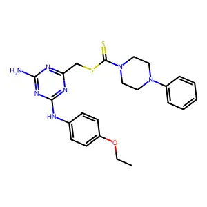 [4-amino-6-(4-ethoxyanilino)-1,3,5-triazin-2-yl]methyl 4-phenyltetrahydro-1(2H)-pyrazinecarbodithioate structure