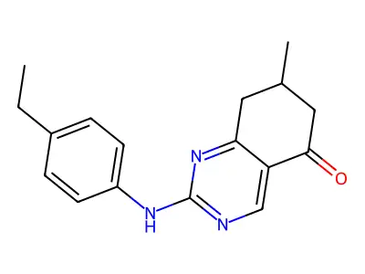 2-(4-ethylanilino)-7-methyl-7,8-dihydro-6H-quinazolin-5-one structure