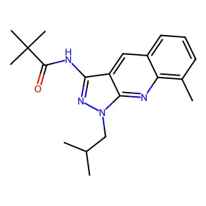 2,2-dimethyl-N-[8-methyl-1-(2-methylpropyl)pyrazolo[3,4-b]quinolin-3-yl]propanamide structure