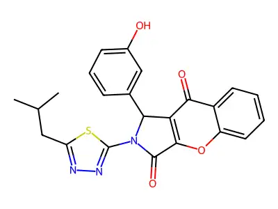 1-(3-hydroxyphenyl)-2-(5-isobutyl-1,3,4-thiadiazol-2-yl)-1,2-dihydrochromeno[2,3-c]pyrrole-3,9-dione structure