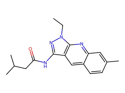 N-(1-ethyl-7-methylpyrazolo[3,4-b]quinolin-3-yl)-3-methylbutanamide structure