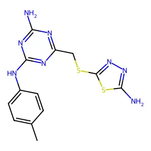 6-{[(5-amino-1,3,4-thiadiazol-2-yl)sulfanyl]methyl}-N-(4-methylphenyl)-1,3,5-triazine-2,4-diamine structure