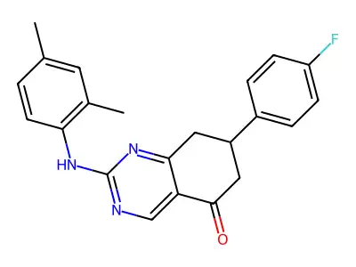 2-[(2,4-dimethylphenyl)amino]-7-(4-fluorophenyl)-7,8-dihydroquinazolin-5(6H)-one structure