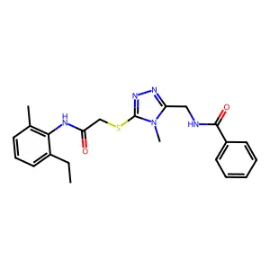 N-[[5-[2-(2-ethyl-6-methylanilino)-2-oxoethyl]sulfanyl-4-methyl-1,2,4-triazol-3-yl]methyl]benzamide structure