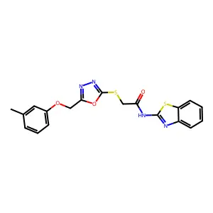 N-(1,3-benzothiazol-2-yl)-2-({5-[(3-methylphenoxy)methyl]-1,3,4-oxadiazol-2-yl}sulfanyl)acetamide structure