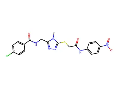 4-chloro-N-[[4-methyl-5-[2-(4-nitroanilino)-2-oxoethyl]sulfanyl-1,2,4-triazol-3-yl]methyl]benzamide structure