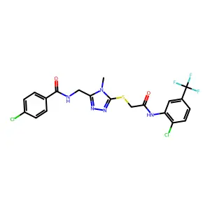 4-chloro-N-({5-[(2-{[2-chloro-5-(trifluoromethyl)phenyl]amino}-2-oxoethyl)sulfanyl]-4-methyl-4H-1,2,4-triazol-3-yl}methyl)benzamide structure