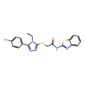 N-(1,3-benzothiazol-2-yl)-2-[[5-(4-bromophenyl)-4-ethyl-1,2,4-triazol-3-yl]sulfanyl]acetamide structure