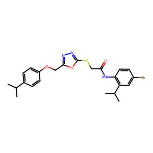 N-(4-bromo-2-propan-2-ylphenyl)-2-[[5-[(4-propan-2-ylphenoxy)methyl]-1,3,4-oxadiazol-2-yl]sulfanyl]acetamide structure