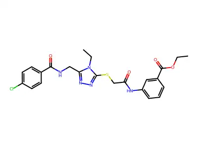 ethyl 3-[({[5-({[(4-chlorophenyl)carbonyl]amino}methyl)-4-ethyl-4H-1,2,4-triazol-3-yl]sulfanyl}acetyl)amino]benzoate structure