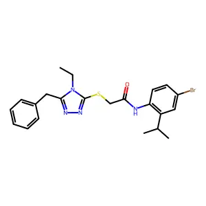 2-[(5-benzyl-4-ethyl-1,2,4-triazol-3-yl)sulfanyl]-N-(4-bromo-2-propan-2-ylphenyl)acetamide structure