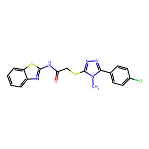 2-[[4-amino-5-(4-chlorophenyl)-1,2,4-triazol-3-yl]sulfanyl]-N-(1,3-benzothiazol-2-yl)acetamide structure