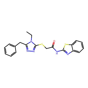 N-(1,3-benzothiazol-2-yl)-2-[(5-benzyl-4-ethyl-1,2,4-triazol-3-yl)sulfanyl]acetamide structure