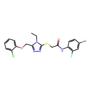 N-(4-bromo-2-fluorophenyl)-2-({5-[(2-chlorophenoxy)methyl]-4-ethyl-4H-1,2,4-triazol-3-yl}sulfanyl)acetamide structure