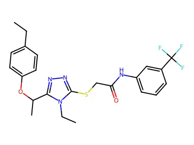 2-({4-ethyl-5-[1-(4-ethylphenoxy)ethyl]-4H-1,2,4-triazol-3-yl}sulfanyl)-N-[3-(trifluoromethyl)phenyl]acetamide structure