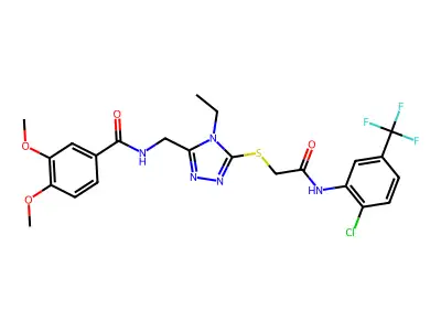 N-({5-[(2-{[2-chloro-5-(trifluoromethyl)phenyl]amino}-2-oxoethyl)sulfanyl]-4-ethyl-4H-1,2,4-triazol-3-yl}methyl)-3,4-dimethoxybenzamide structure