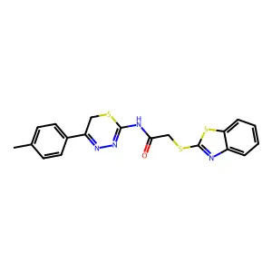 2-(1,3-benzothiazol-2-ylsulfanyl)-N-[5-(4-methylphenyl)-6H-1,3,4-thiadiazin-2-yl]acetamide structure