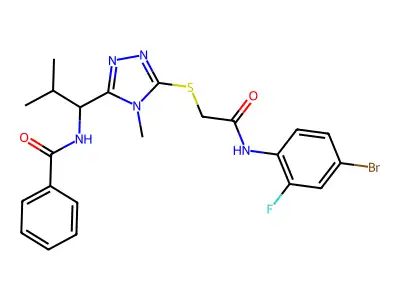 N-[1-[5-[2-(4-bromo-2-fluoroanilino)-2-oxoethyl]sulfanyl-4-methyl-1,2,4-triazol-3-yl]-2-methylpropyl]benzamide structure