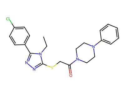 2-[[5-(4-chlorophenyl)-4-ethyl-1,2,4-triazol-3-yl]sulfanyl]-1-(4-phenylpiperazin-1-yl)ethanone structure