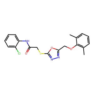 N-(2-chlorophenyl)-2-({5-[(2,6-dimethylphenoxy)methyl]-1,3,4-oxadiazol-2-yl}sulfanyl)acetamide structure