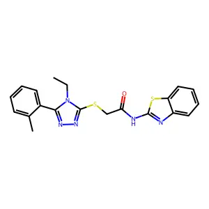 N-(1,3-benzothiazol-2-yl)-2-[[4-ethyl-5-(2-methylphenyl)-1,2,4-triazol-3-yl]sulfanyl]acetamide structure