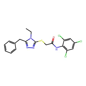 2-[(5-benzyl-4-ethyl-1,2,4-triazol-3-yl)sulfanyl]-N-(2,4,6-trichlorophenyl)acetamide structure