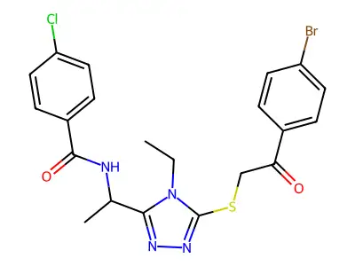N-[1-(5-{[2-(4-bromophenyl)-2-oxoethyl]sulfanyl}-4-ethyl-4H-1,2,4-triazol-3-yl)ethyl]-4-chlorobenzamide structure