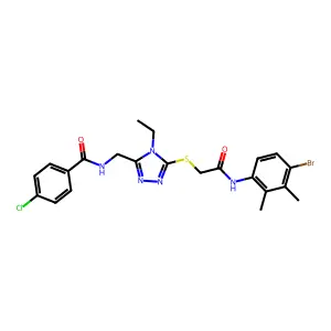 N-[[5-[2-(4-bromo-2,3-dimethylanilino)-2-oxoethyl]sulfanyl-4-ethyl-1,2,4-triazol-3-yl]methyl]-4-chlorobenzamide structure