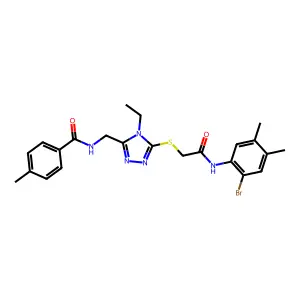 N-[[5-[2-(2-bromo-4,5-dimethylanilino)-2-oxoethyl]sulfanyl-4-ethyl-1,2,4-triazol-3-yl]methyl]-4-methylbenzamide structure