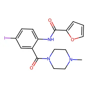 N-[4-iodo-2-(4-methylpiperazine-1-carbonyl)phenyl]furan-2-carboxamide structure