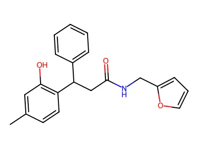 N-(furan-2-ylmethyl)-3-(2-hydroxy-4-methylphenyl)-3-phenylpropanamide structure