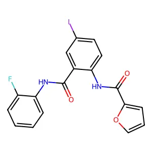 N-[2-[(2-fluorophenyl)carbamoyl]-4-iodophenyl]furan-2-carboxamide structure