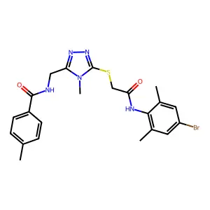 N-[[5-[2-(4-bromo-2,6-dimethylanilino)-2-oxoethyl]sulfanyl-4-methyl-1,2,4-triazol-3-yl]methyl]-4-methylbenzamide structure