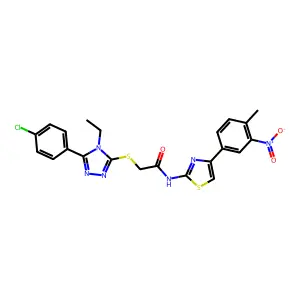 2-[[5-(4-chlorophenyl)-4-ethyl-1,2,4-triazol-3-yl]sulfanyl]-N-[4-(4-methyl-3-nitrophenyl)-1,3-thiazol-2-yl]acetamide structure