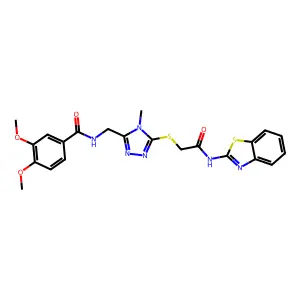 N-[(5-{[2-(1,3-benzothiazol-2-ylamino)-2-oxoethyl]sulfanyl}-4-methyl-4H-1,2,4-triazol-3-yl)methyl]-3,4-dimethoxybenzamide structure