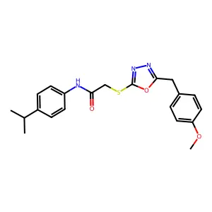 2-{[5-(4-methoxybenzyl)-1,3,4-oxadiazol-2-yl]sulfanyl}-N-[4-(propan-2-yl)phenyl]acetamide structure