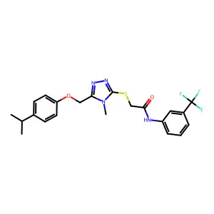 2-[(4-methyl-5-{[4-(propan-2-yl)phenoxy]methyl}-4H-1,2,4-triazol-3-yl)sulfanyl]-N-[3-(trifluoromethyl)phenyl]acetamide structure