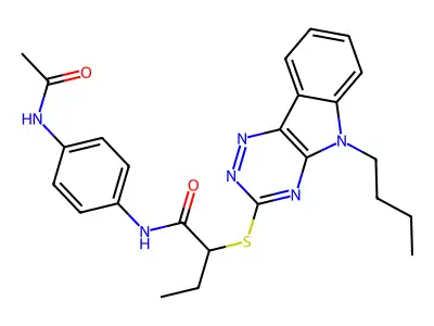 N-(4-acetamidophenyl)-2-[(5-butyl-[1,2,4]triazino[5,6-b]indol-3-yl)sulfanyl]butanamide structure