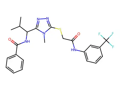 N-(2-methyl-1-{4-methyl-5-[(2-oxo-2-{[3-(trifluoromethyl)phenyl]amino}ethyl)sulfanyl]-4H-1,2,4-triazol-3-yl}propyl)benzamide structure