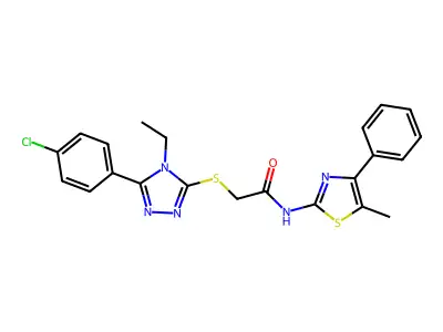 2-[[5-(4-chlorophenyl)-4-ethyl-1,2,4-triazol-3-yl]sulfanyl]-N-(5-methyl-4-phenyl-1,3-thiazol-2-yl)acetamide structure