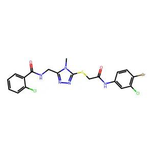 N-[[5-[2-(4-bromo-3-chloroanilino)-2-oxoethyl]sulfanyl-4-methyl-1,2,4-triazol-3-yl]methyl]-2-chlorobenzamide structure