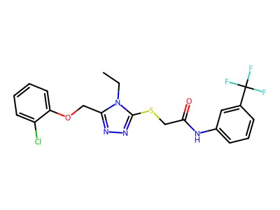 2-({5-[(2-chlorophenoxy)methyl]-4-ethyl-4H-1,2,4-triazol-3-yl}sulfanyl)-N-[3-(trifluoromethyl)phenyl]acetamide structure