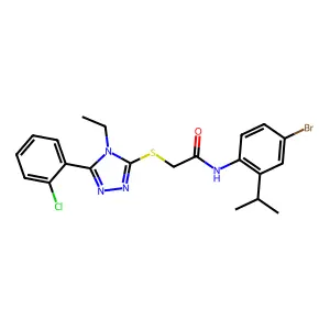 N-(4-bromo-2-propan-2-ylphenyl)-2-[[5-(2-chlorophenyl)-4-ethyl-1,2,4-triazol-3-yl]sulfanyl]acetamide structure