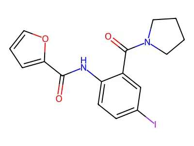 N-[4-iodo-2-(pyrrolidine-1-carbonyl)phenyl]furan-2-carboxamide structure