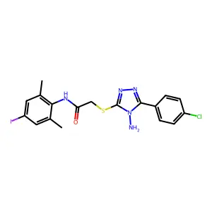 2-[[4-amino-5-(4-chlorophenyl)-1,2,4-triazol-3-yl]sulfanyl]-N-(4-iodo-2,6-dimethylphenyl)acetamide structure